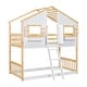 preview thumbnail 8 of 11, Natural+White Twin over Twin Size Wood House Bunk Bed with Roof , Window, Window Box, Door, Safety Guardrails and Ladder