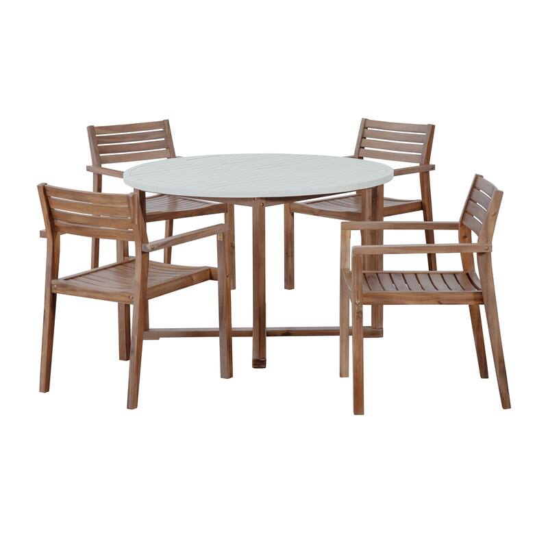5-Piece Outdoor Dining Set with Acacia Wood Chairs and Round Table for Patios and Gardens
