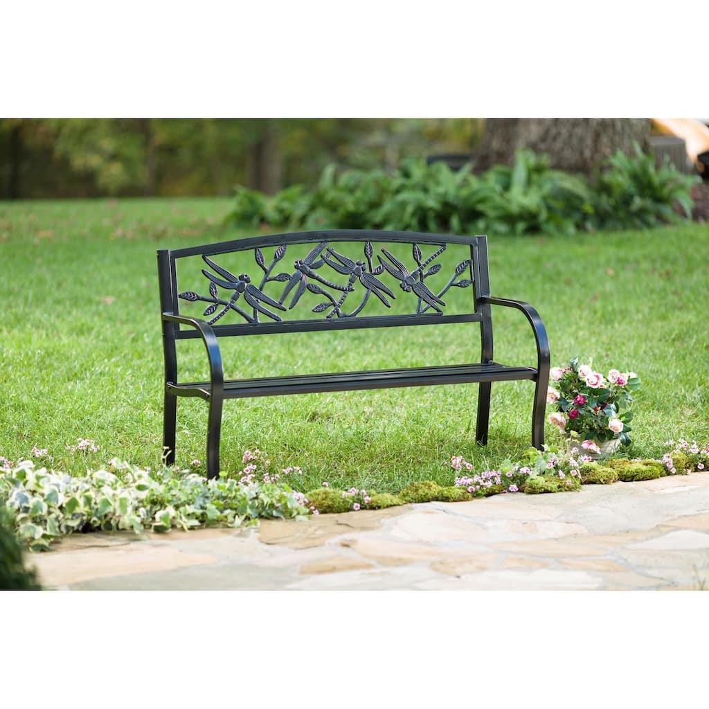 50 in. Dragonfly Metal Outdoor Garden Bench