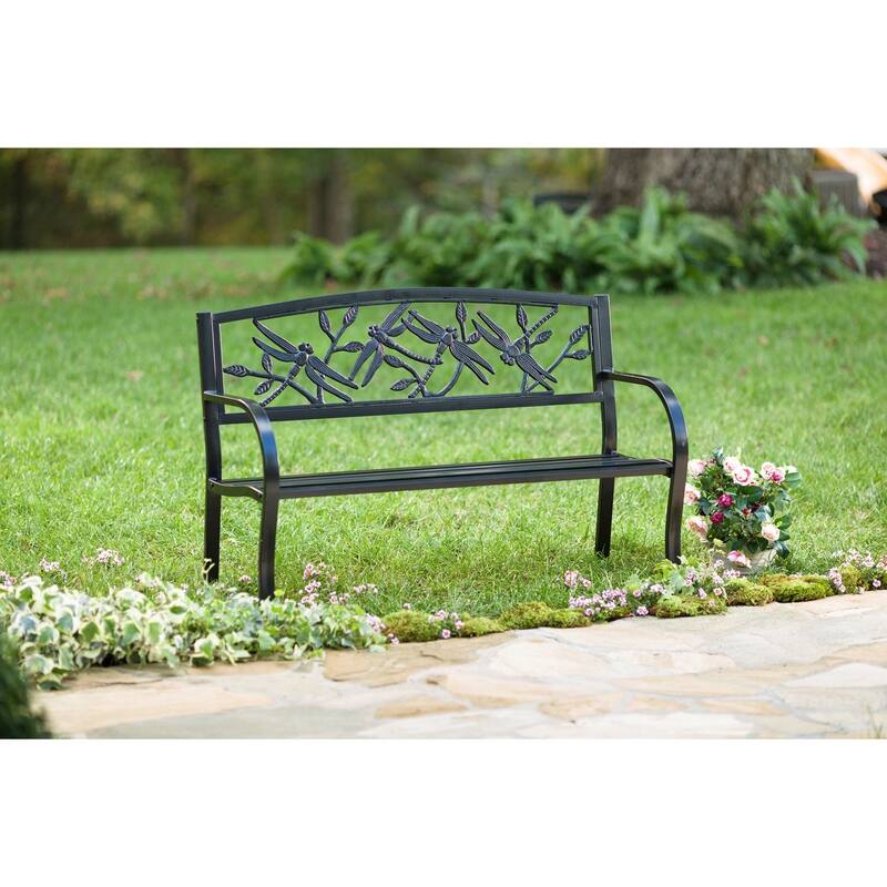 50 in. Dragonfly Metal Outdoor Garden Bench