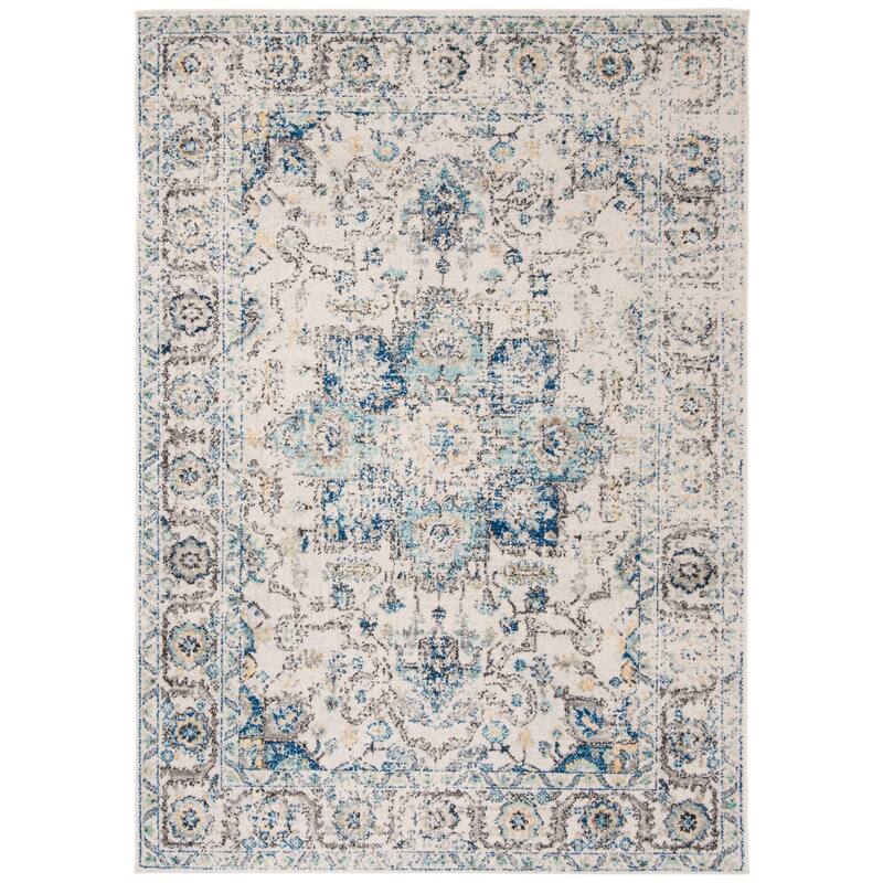 SAFAVIEH Madison Snowflake Medallion Rustic Farmhouse Distressed Rug - 5'3" x 7'6" - Turquoise/Ivory - Rectangle