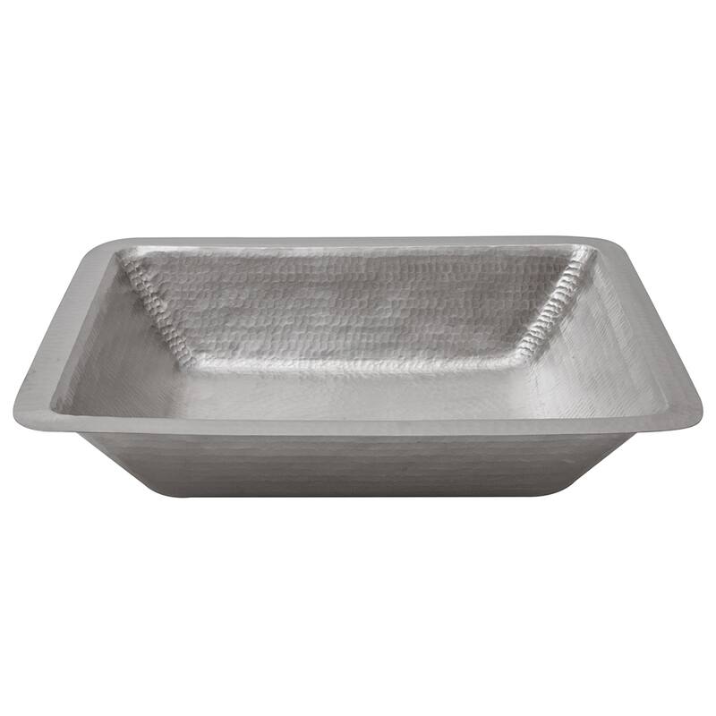 19" Rectangle Under Counter Hammered Copper Bathroom Sink in Nickel, Matching Drain and Accessories