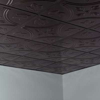 FASÄDE Traditional Style 5 Decorative Vinyl 2ft x 2ft Lay in Ceiling Panel in Smoked Pewter (5 Pack)