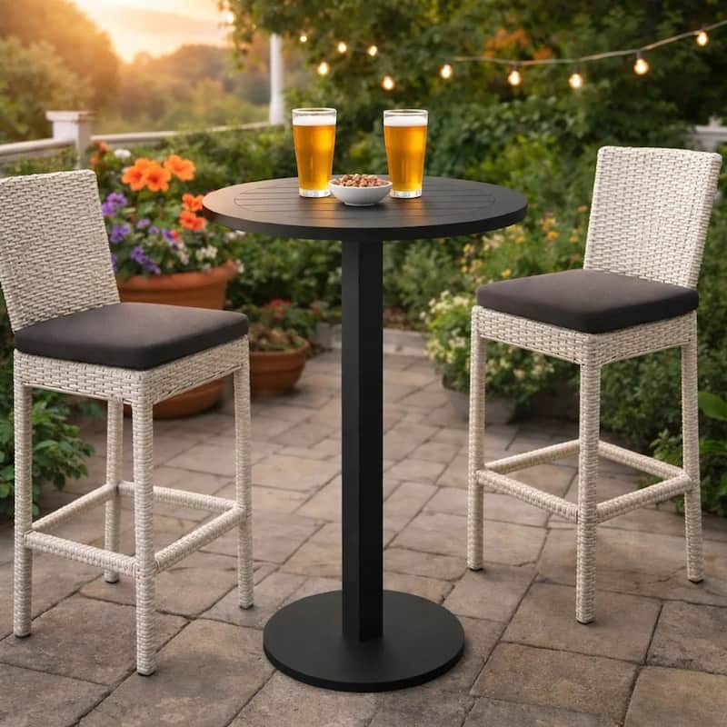 Keli 43 Inch Outdoor Bar Table, Smooth Gray Aluminum, Foldable Design