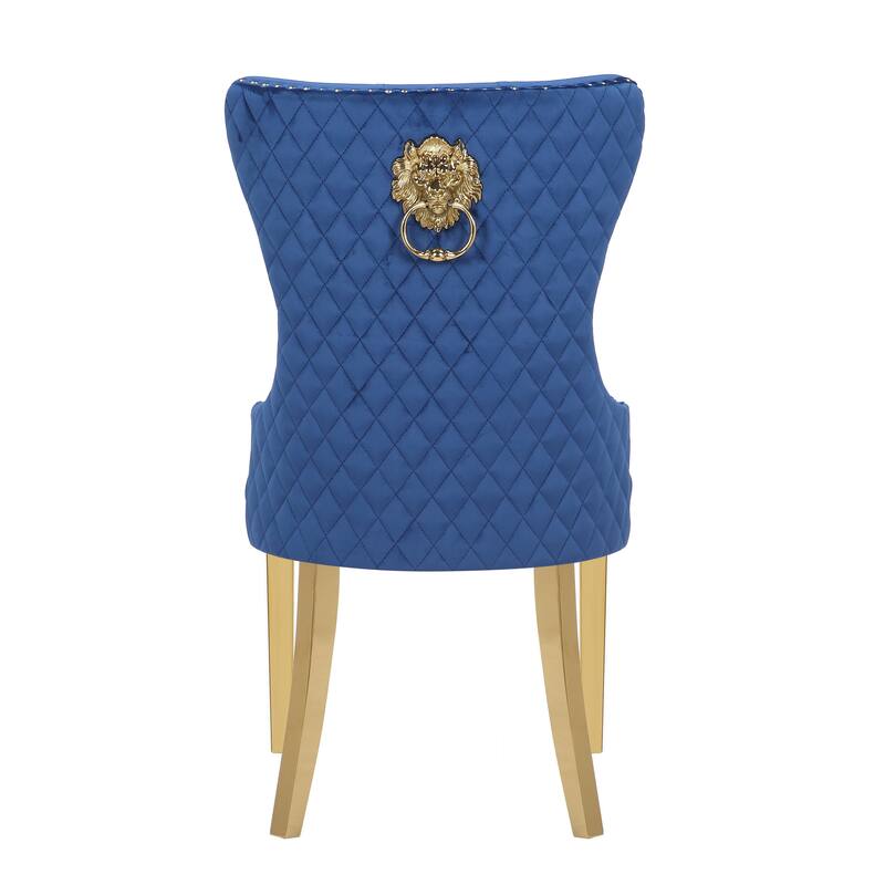 Modern Set of 2 Dining Chairs with Button Tufted Upholstered Back, Nailhead Trim, Stainless Steel Legs for Dining Room