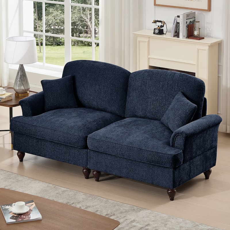 Mid-Century 2-Seat Sofa Couch with Flared Arms & Removable Ruffled Skirts, Retro Chenille Upholstered Loveseat for Living Room
