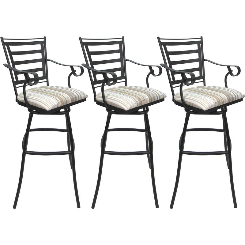 Set of 3 Outdoor Indoor Bar Stool Counter Extra Tall - Jenna with Arms - Driftwood Whitelinen - Gray - Counter Height