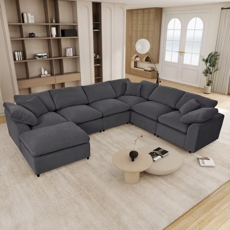 Oversized Modular Sectional Sofa with Ottoman L Shaped Corner Sectional for Living Room - Grey