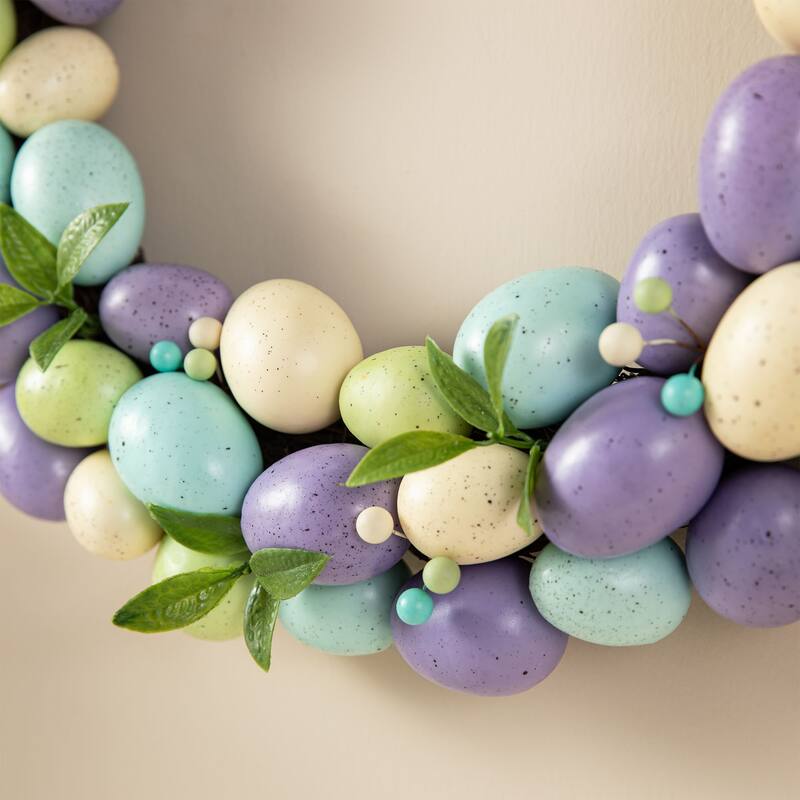 Glitzhome 18"D Easter Purple Hue Eggs Wreath for Front Door Wall Decor