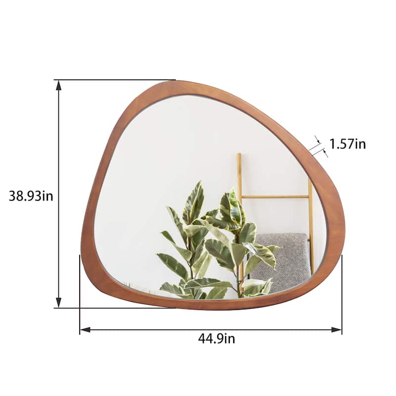 45-in Farmhouse Solid Wood Framed Asymmetrical Mirror Decoration Vanity Wall Mirror - Walnut