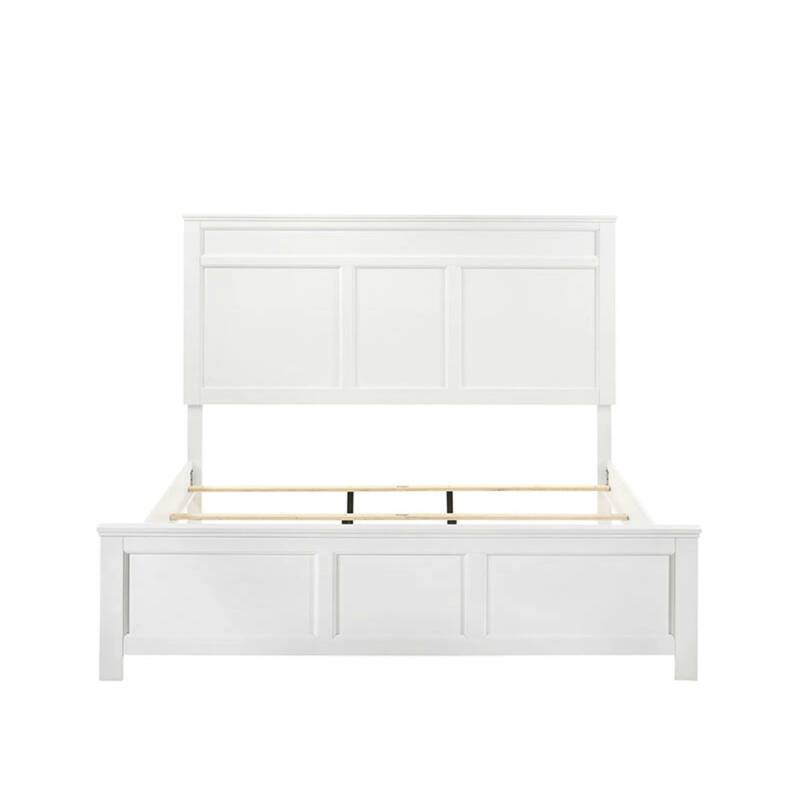 Aver King Size Bed, Transitional Carved Panel Design, White Wood Finish