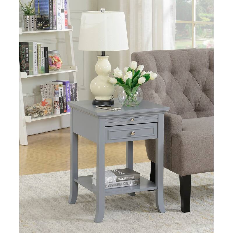 Convenience Concepts American Heritage Logan 1 Drawer End Table with Pull-Out Shelf - Grey