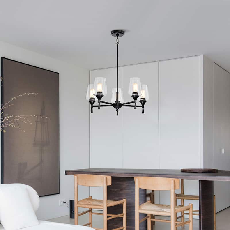 Matte Black 5-Light Modern Chandelier with Clear Wine Glass Shades