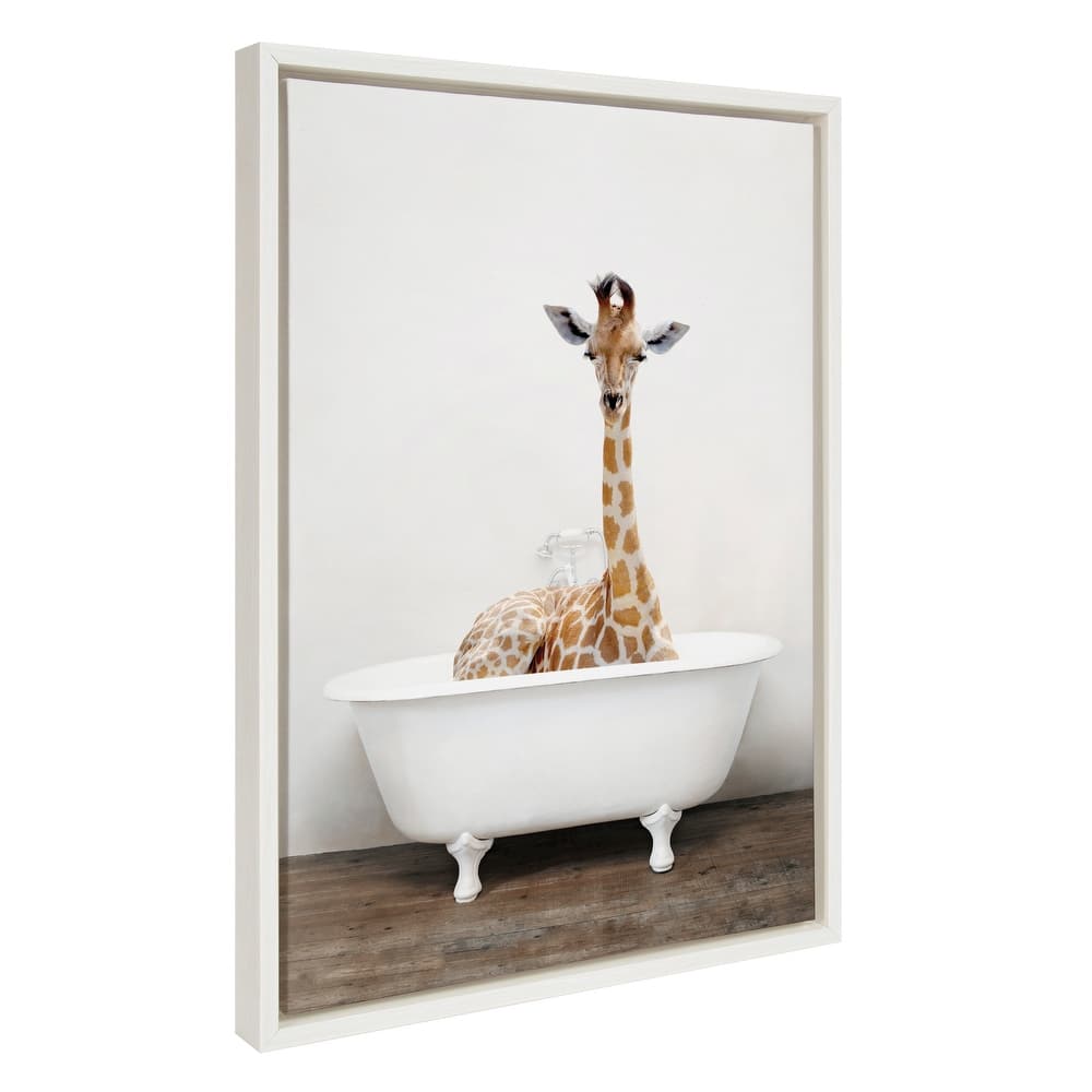 Kate and Laurel Sylvie Giraffe2 in Tub Framed Canvas by Amy Peterson