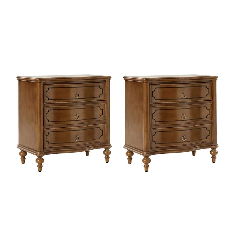 Alois Traditional 3-Drawer Nightstand with Solid Wood Spindle Legs Set of 2 by HULALA HOME