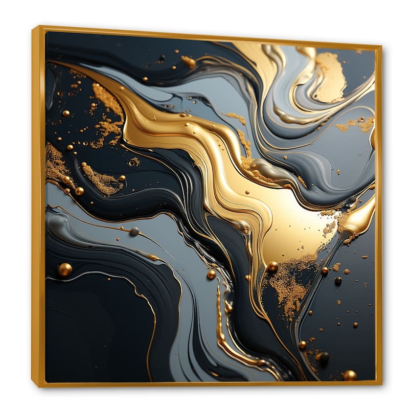 Designart "Gold And Grey Volcano Fusion I" Abstract Marble Gold Wall Decor - Modern Bedroom Framed Canvas Wall Art