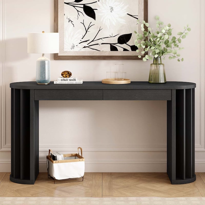 Console Table with Unique Design,for Entrance,Hallway,and Living Room - Black