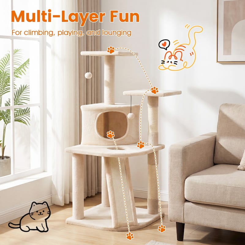 Gymax Cat Tree Multi-Level Cat Tower w/ Top Perches & Cozy Condo