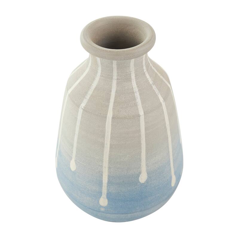 Blue Ceramic Abstract Ombre Drip Vase with Gray and White Accents
