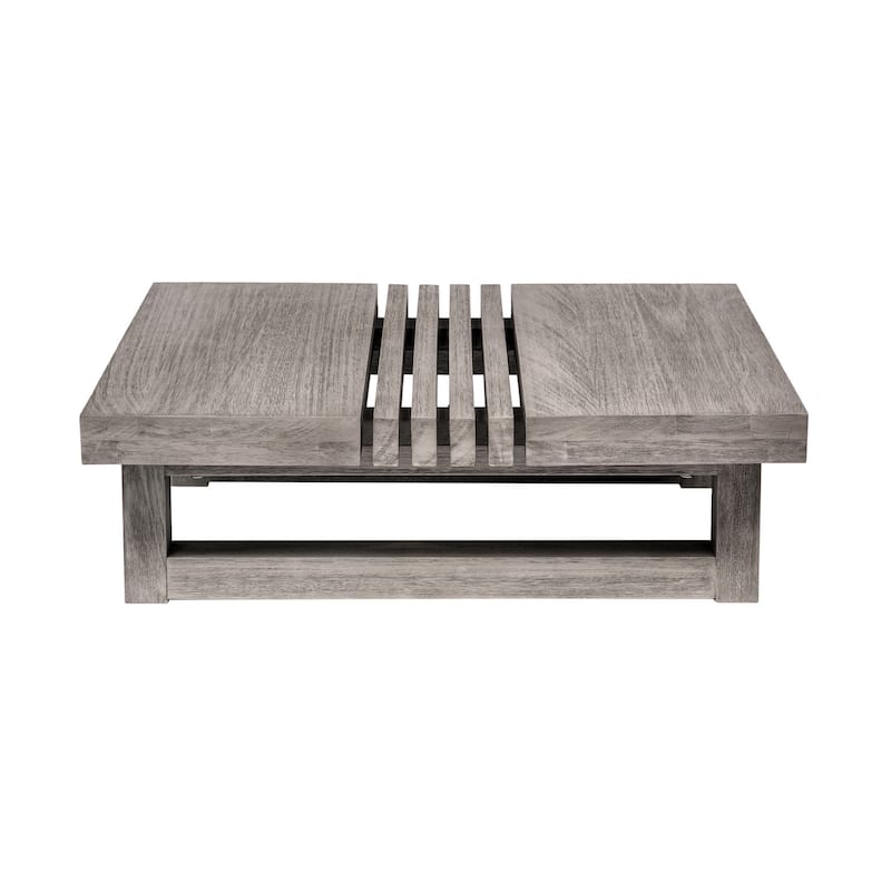 Hida 33 Inch Outdoor Patio Coffee Table, Grooved Top, Gray Eucalyptus Wood