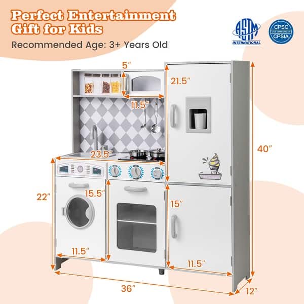 Pretend Play Kitchen for Kids Aged 3+ with Real Sounds and Lights - 36" x 12" x 40"