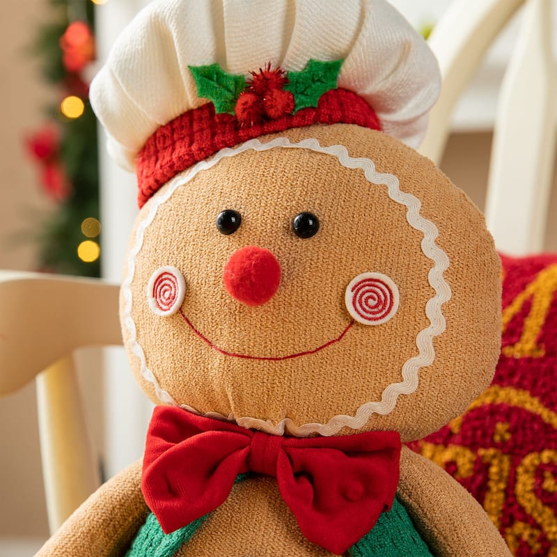 Glitzhome 39"H Telescoped Fabric Christmas Gingerbread Man Home Decor