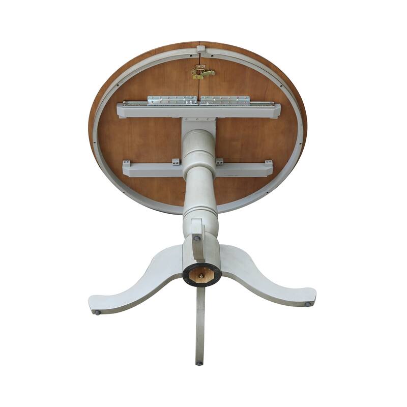 36" Round Top Pedestal Table With 12" Leaf - Distressed Hickory/Stone