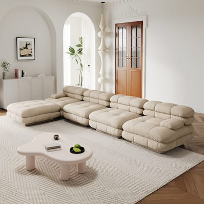 146'' L-shape Teddy Velvet Fabric 5-pieces Upholstered Sectional Sofa