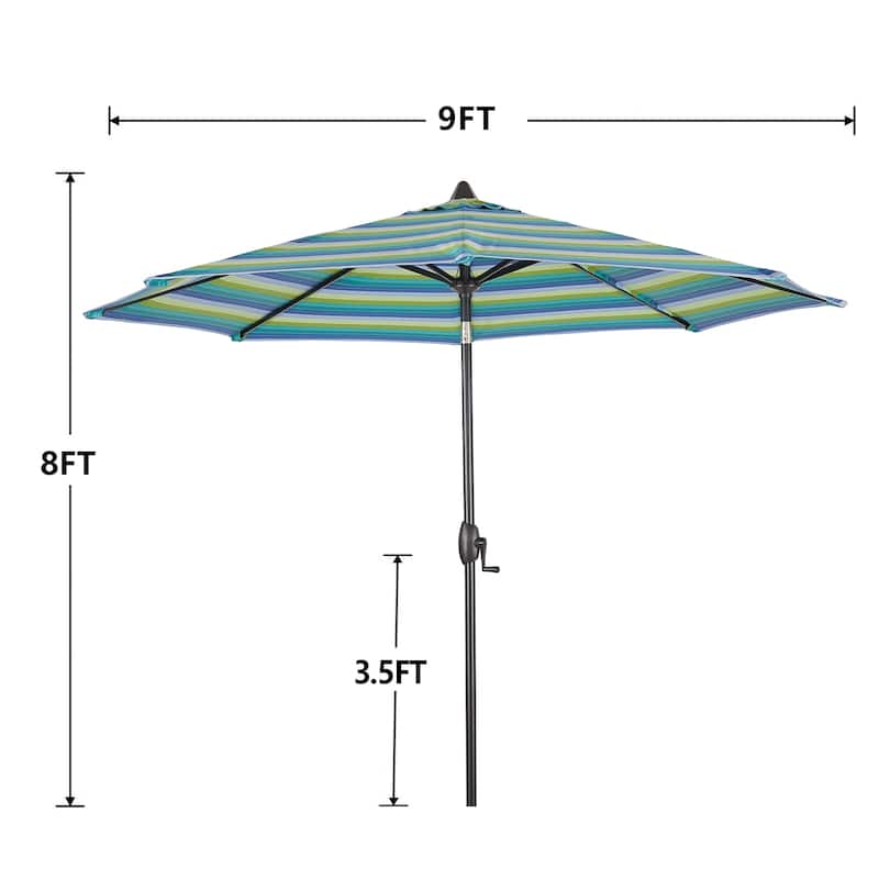 9Ft Striped Market Umbrella with Sunbrella Fabric Outdoor Umbrella