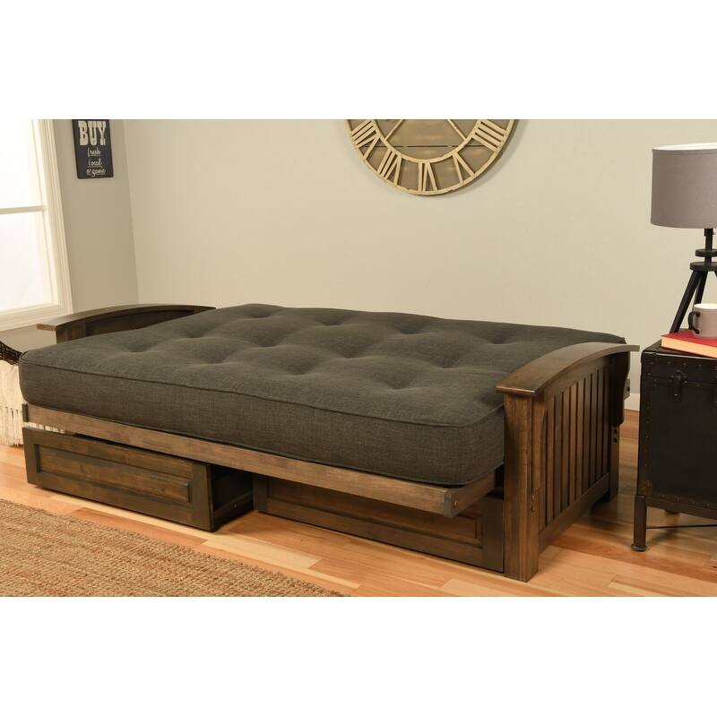 Somette Washington Queen-size Storage Futon Set in Rustic Walnut with Suede Mattress