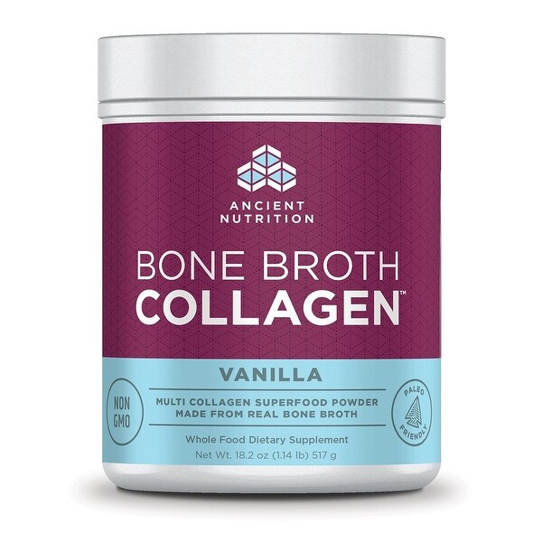 Ancient Nutrition Bone Broth Collagen Vanilla - 30 Servings - Superfood - Type I, II, III Collagen - Paleo-Friendly