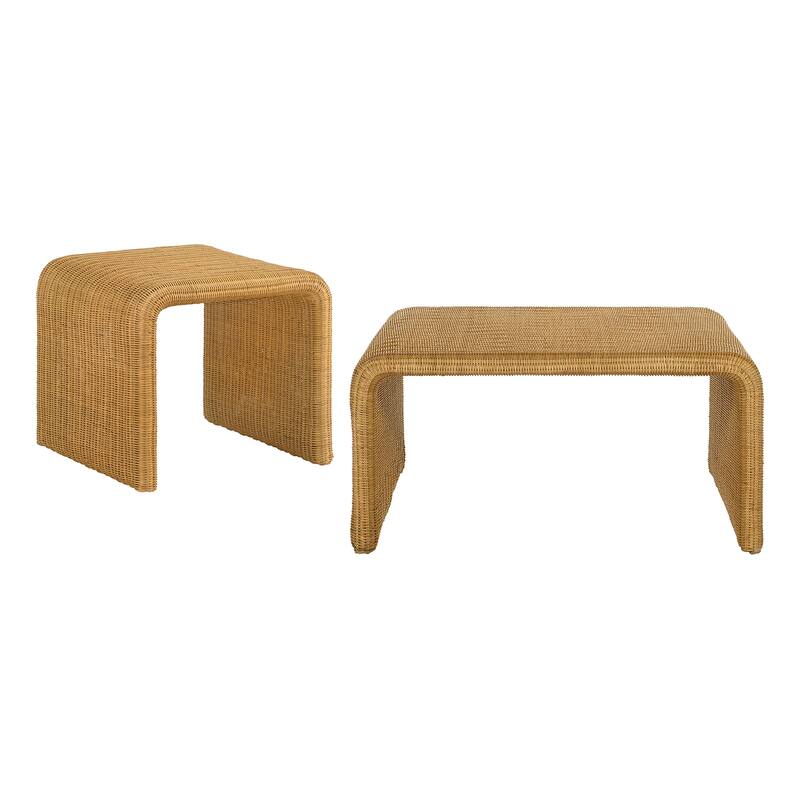 2-piece Rattan Coffee and End Table Set in Natural - 2 Piece - 2 Piece - Natural - Metal