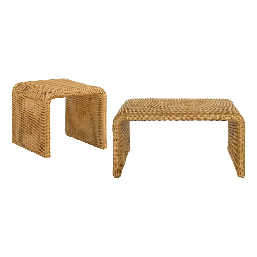 2-piece Rattan Coffee and End Table Set in Natural - 2 Piece