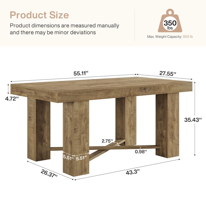 55" Farmhouse Bar Table, Modern Rectangular Counter Height Table