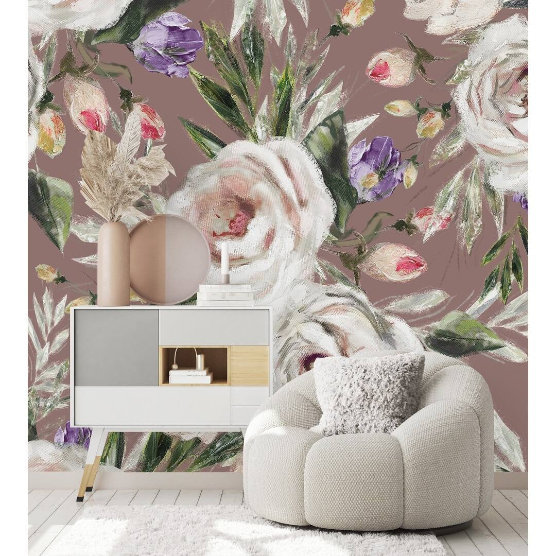 Brown Wallpaper with Flowers Peel and Stick and Prepasted Bed Bath