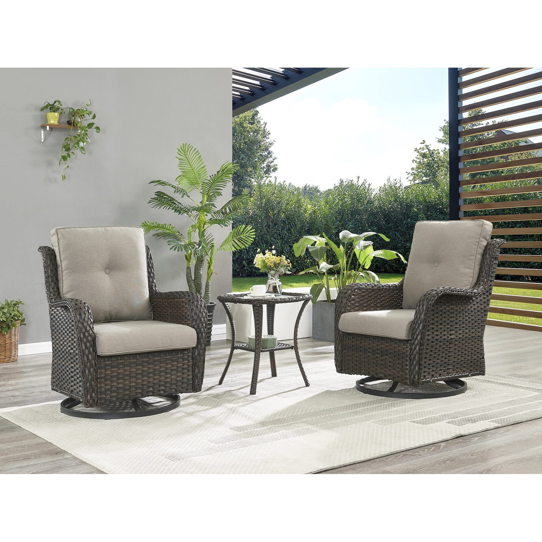 Oakmont outdoor furniture 3 piece bistro hotsell set rocking chairs and glass top table