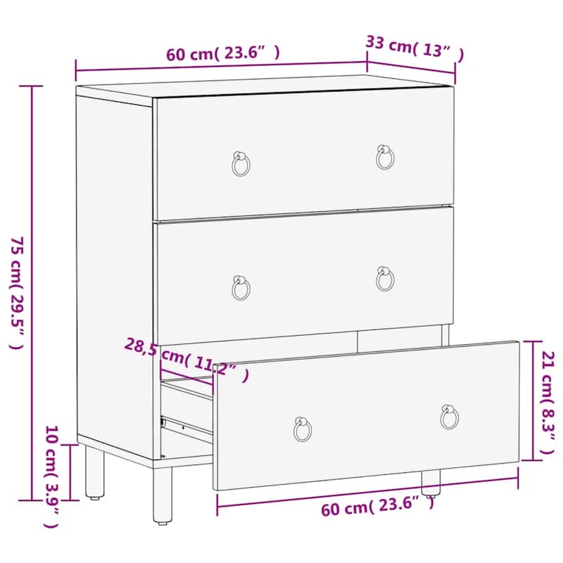 vidaXL Side Cabinet Natural Mango Wood Solid mango wood, iron legs Small - 13 x 23.6 x 29.5 in