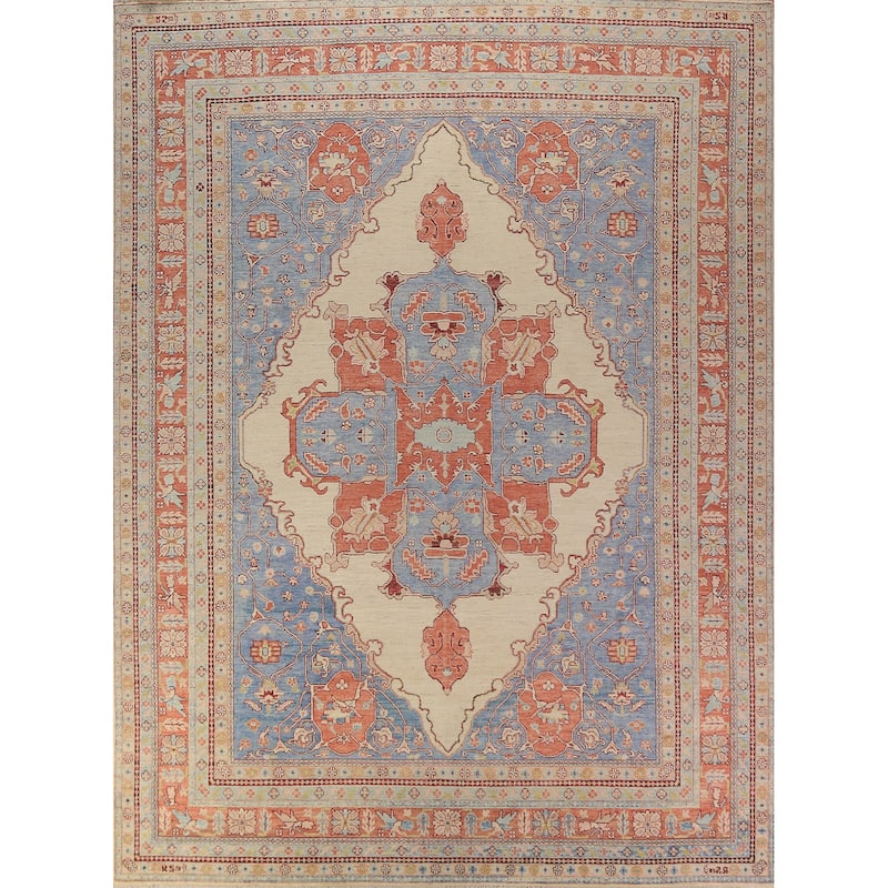 Vegetable Dye Heriz Serapi Oriental Rug Hand-Knotted Beige Wool Carpet - 10'1"x 12'8"