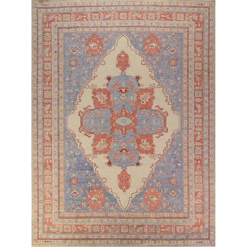 Vegetable Dye Heriz Serapi Oriental Rug Hand-Knotted Beige Wool Carpet - 10'1"x 12'8"