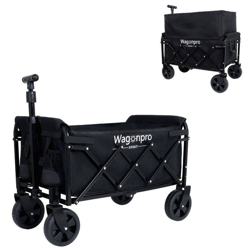 Expandable Dual-Layer Wagon - 100% Extra Space for Camping & Shopping - Black