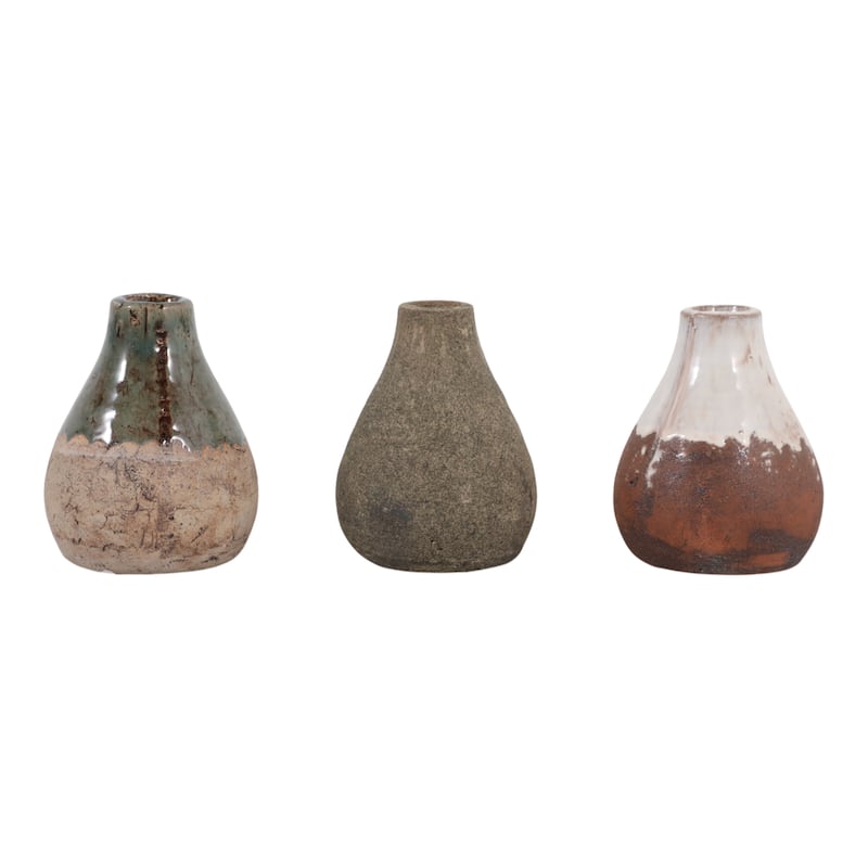 Ceramic Vase Handcrafted Rustic Glazed Antiqued (Set of 3) - 5" Ivory