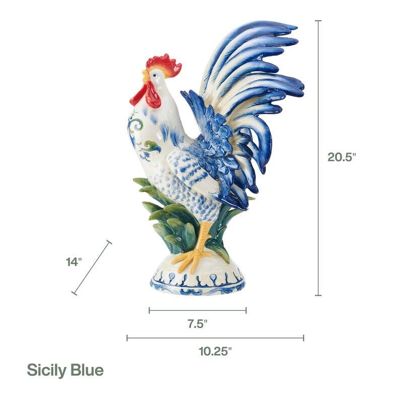 Fitz and Floyd Sicily Blue Rooster Figurine, 20.5 Inch