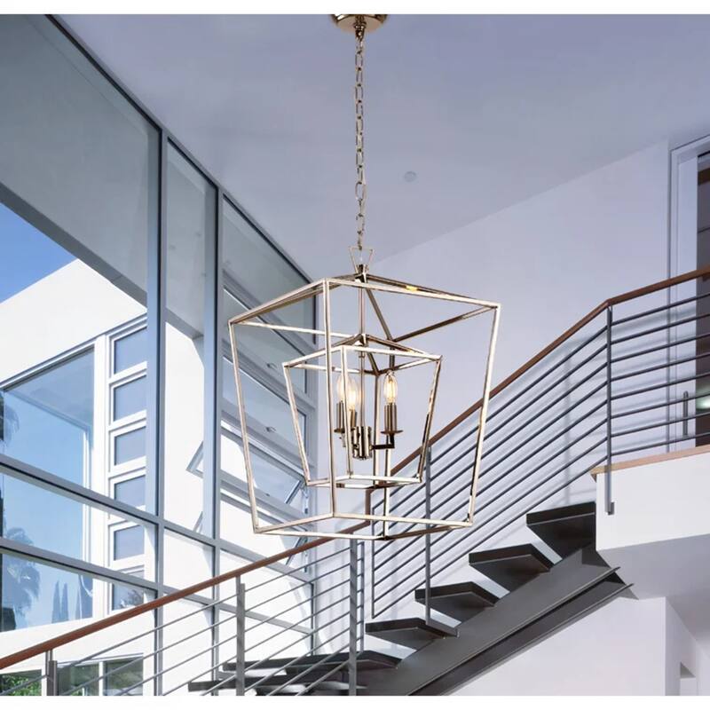 4 Light 29 inch Gilded Iron Extra Large Double Cage Lantern Pendant - Polished Chrome
