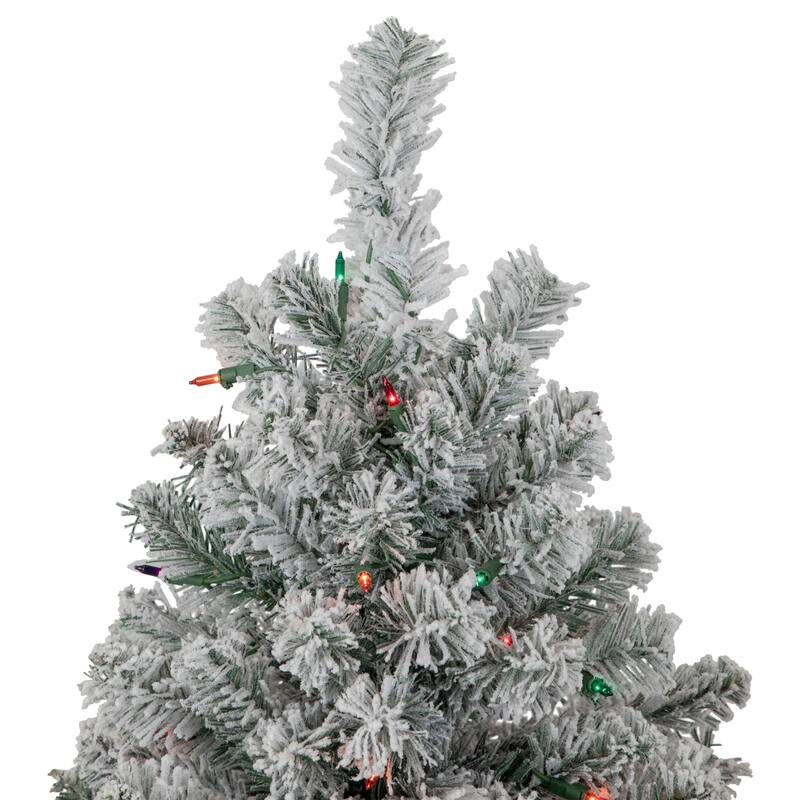 4.5' Flocked Madison Pine Artificial Christmas Tree, Multi Lights - 4.5 Foot