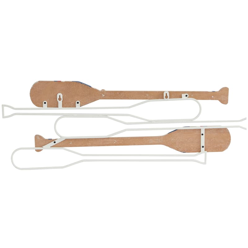 Light Brown Wood 12 Hangers Paddle Wall Hook with Stripe Patterns (Set of 2)