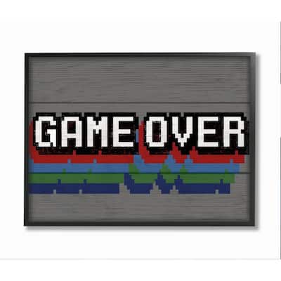Stupell Retro Game Over Phrase Rustic Video Game Text Framed Wall Art - Grey