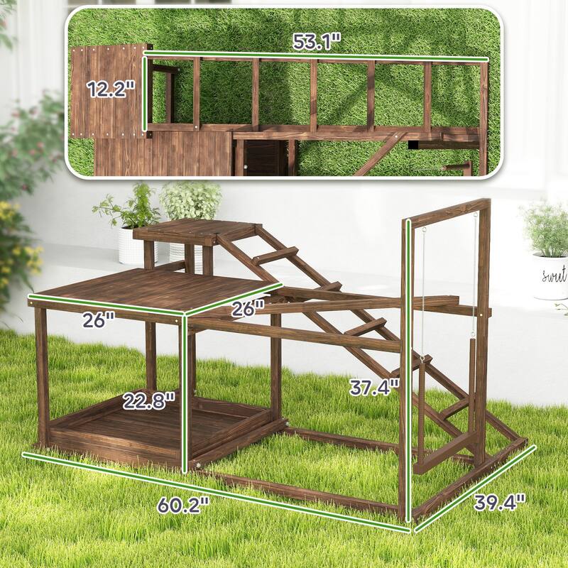 Multi-Level Wooden Chicken Ladder with Swing Platform Perch and Food Box for Stronger Legs