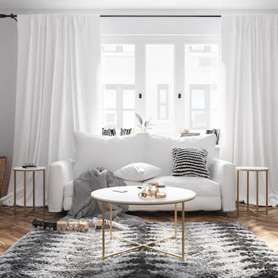 White Coffee Table with Matte Gold Frame - Living Room Furniture - 15.75" - 35.5"W x 15.75" - 35.5"D x 19.25" - 24"H