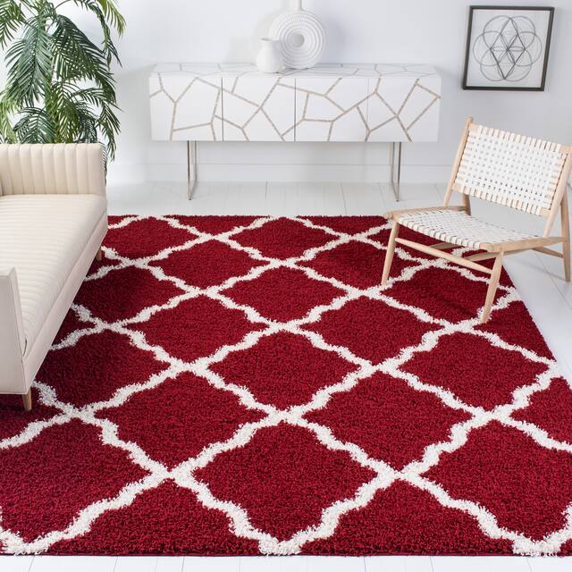 SAFAVIEH Dallas Shag Giusy Trellis 1.5-inch Thick Rug - 8' x 10' - Red/Ivory