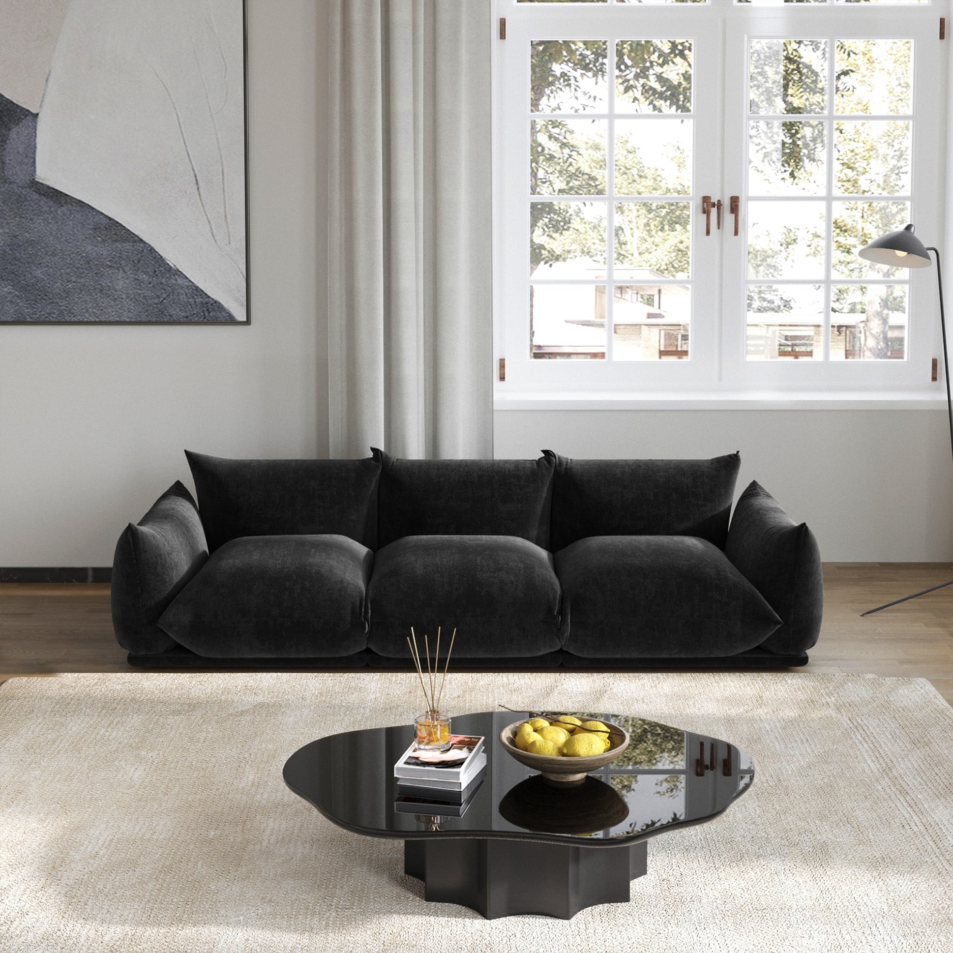 Modern Comfy 3 Seater Couch Chenille Sectional Sofa 3 Seats Modular Couches with Thick Cushion